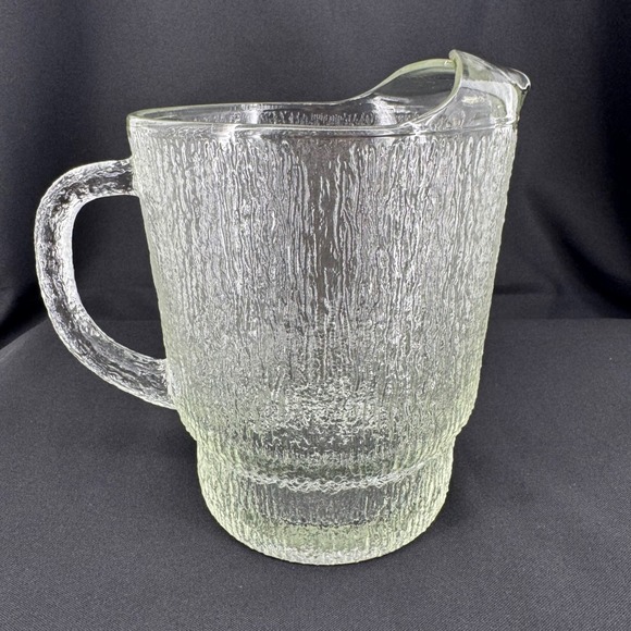 Indiana Glass "Crystal Ice" Textured Glass Pitcher Ice Lip Mid Century Modern - Picture 3 of 7